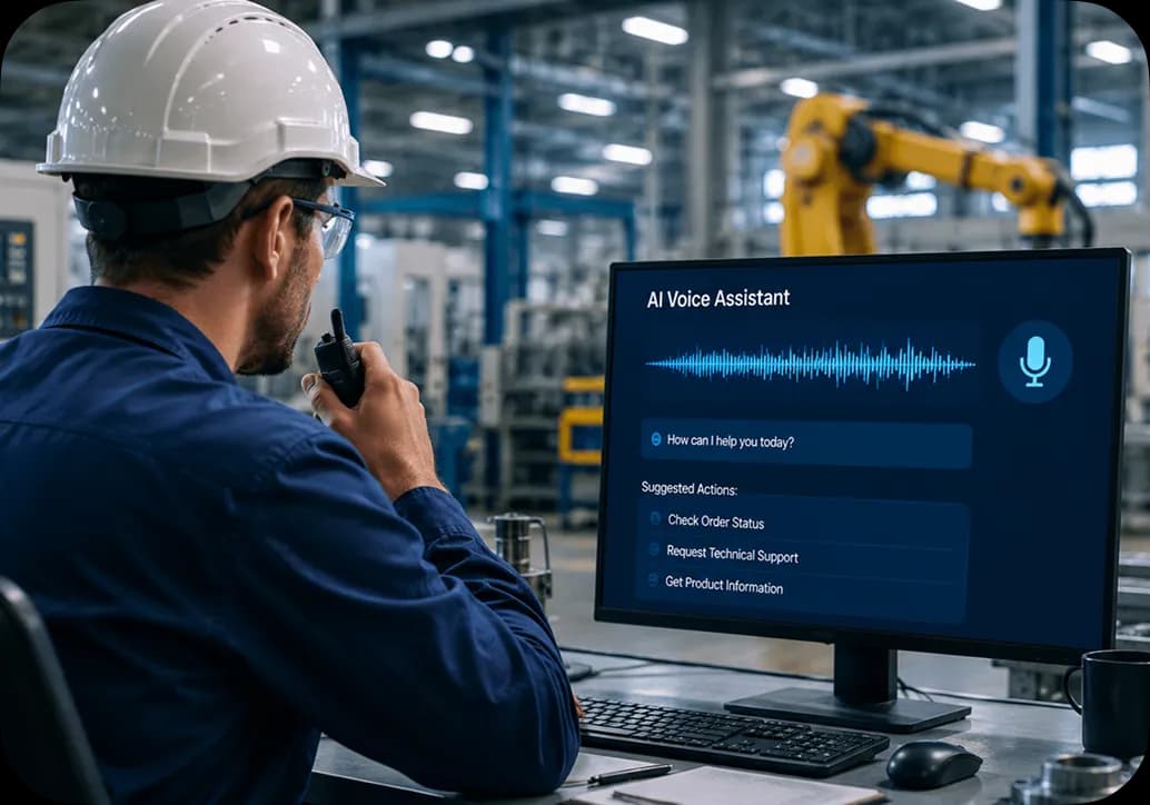 Industrial equipment workers using customer support technology