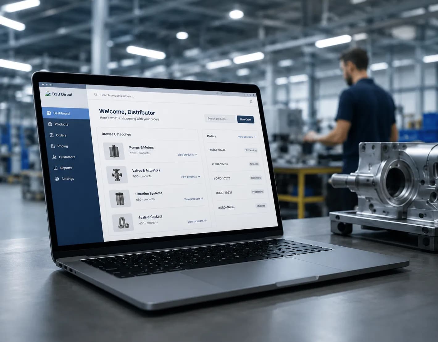 White labeled B2B portal enabling branded distributor ordering experiences for a manufacturer