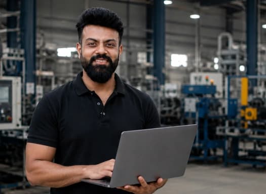Manufacturing software development company expert addressing FAQs on B2B portals, order management, production tracking, and operations dashboards