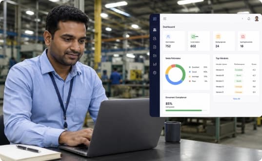 Custom vendor management software monitoring supplier performance, certifications, and compliance for a manufacturer