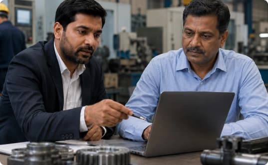 Distributors and dealers reviewing stock inside a manufacturing warehouse